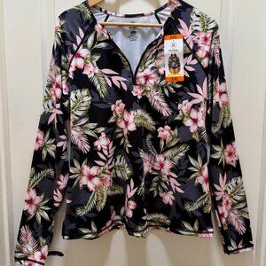Hurley Women's Sun Swim Tee Shirt Size XXL Tropical Rashguard UPF 50+ Quick-Dry